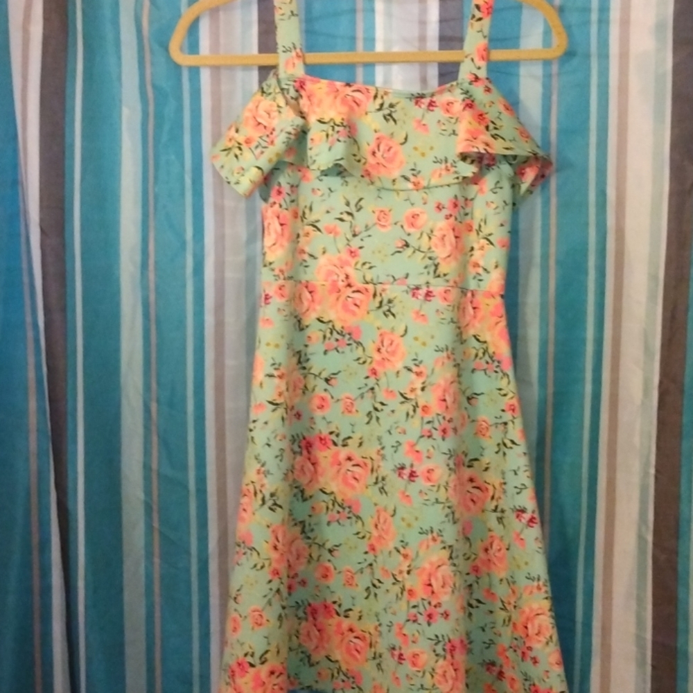 Turquoise, pink flower print dress!
